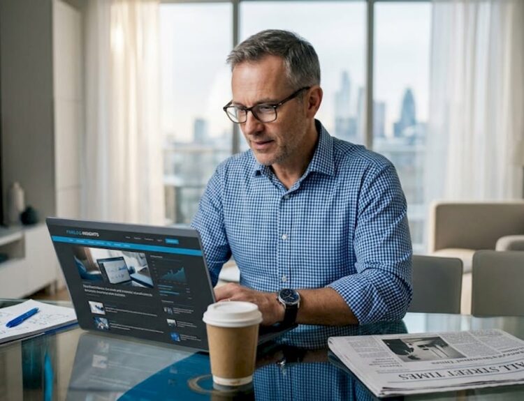 Investor reviewing economic data at home table