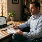 Financial analyst reviewing cash flow spreadsheet