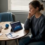 Woman reviewing savings at home