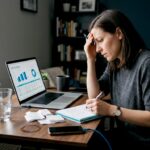 Woman reviewing finances at home desk