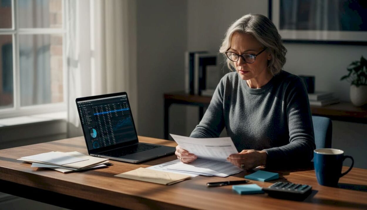 Woman reviewing financial plan at desk