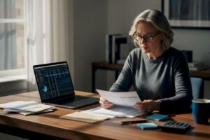 Woman reviewing financial plan at desk