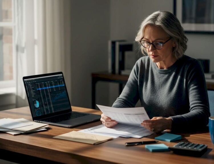 Woman reviewing financial plan at desk