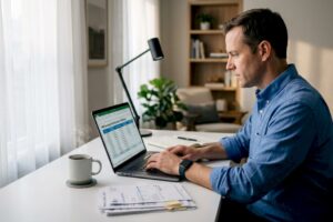 Man planning HSA savings in home office