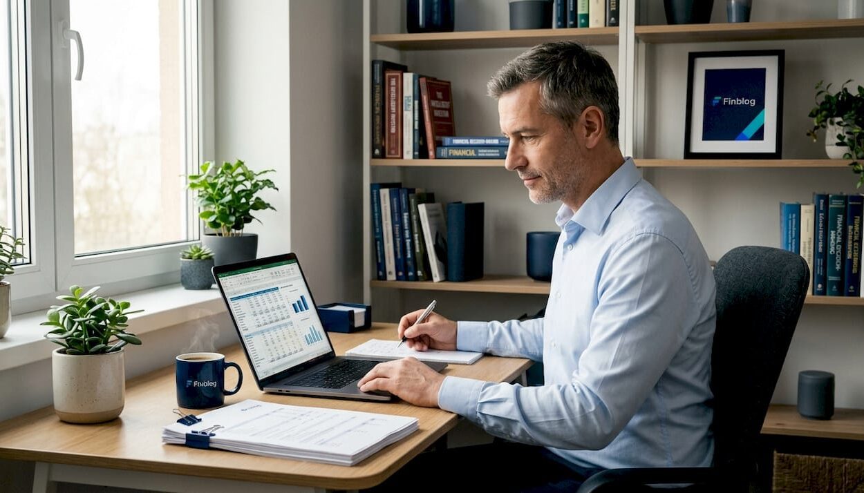 Man reviewing finances in a home office