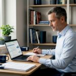 Man reviewing finances in a home office