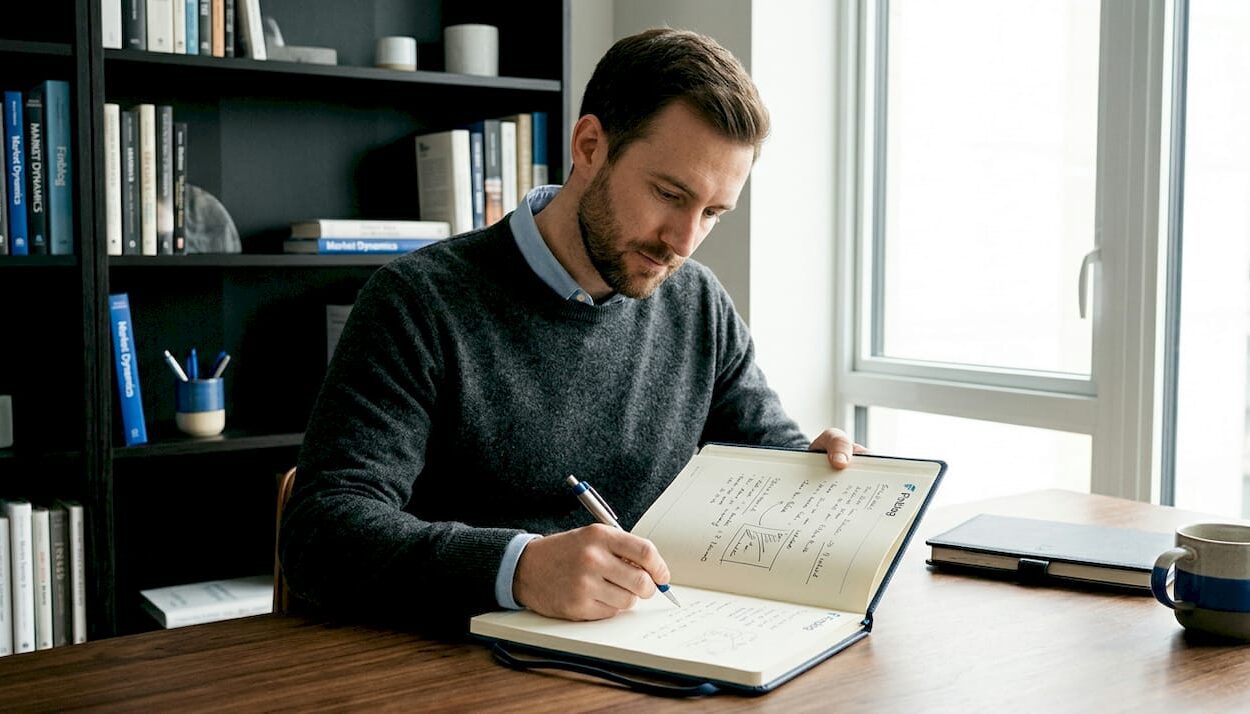 Financial advisor reviewing trust documents in office