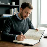 Financial advisor reviewing trust documents in office