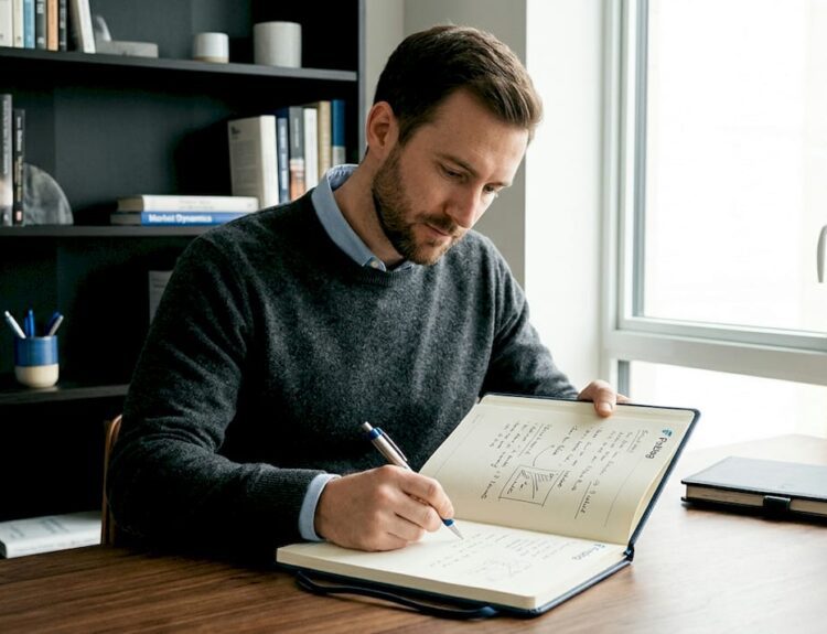 Financial advisor reviewing trust documents in office