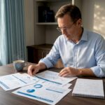 Investor reviewing economic cycle charts at desk