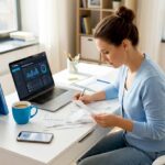 Woman organizing home budget papers