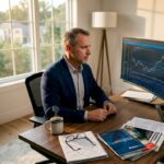 Investor analyzing stock charts at home desk