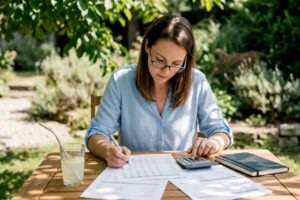 Investor calculating CAGR at home desk