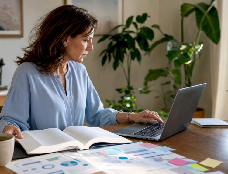 Accountant reviewing inflation financial documents