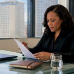 Attorney reviewing estate planning documents at desk