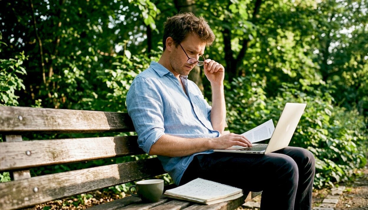 Economist studying behavioral economics at desk