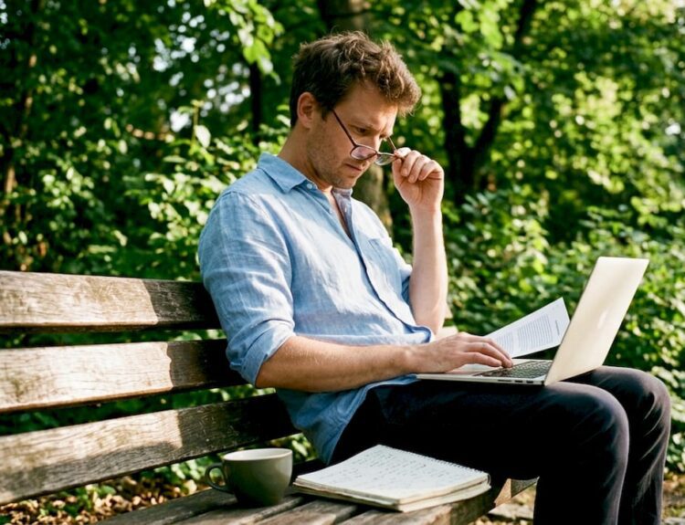 Economist studying behavioral economics at desk
