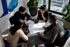 Policy analysts discussing universal basic income proposals