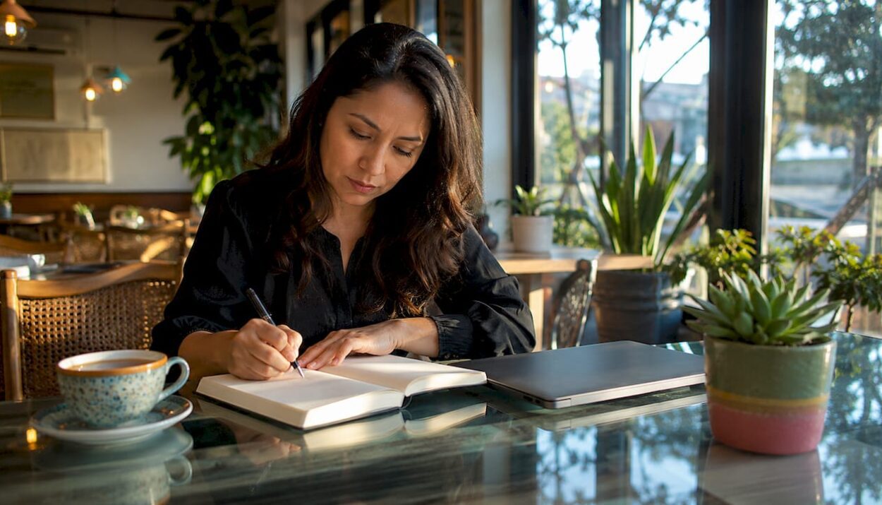 Woman budgeting at home office desk