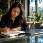 Woman budgeting at home office desk