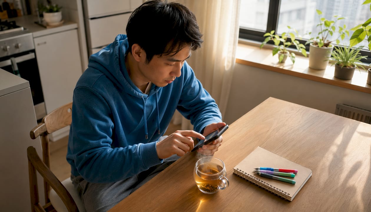 Man setting weekly money management reminder on phone