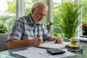 Retiree reviewing tax planning documents