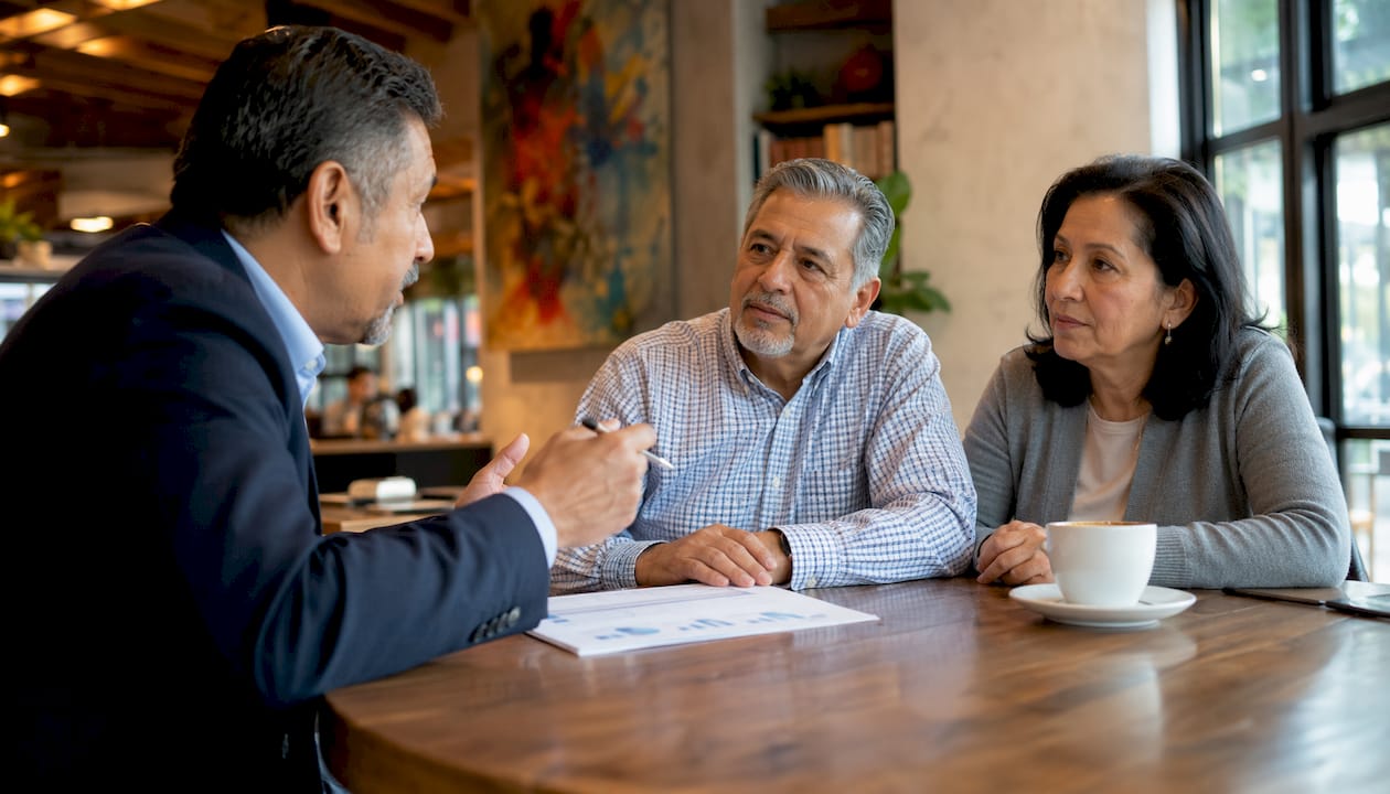 Financial advisor consulting retirement clients
