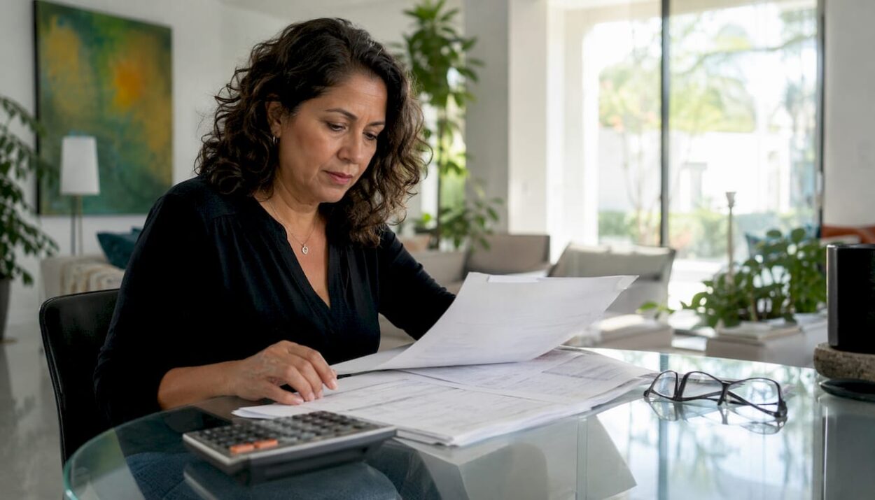 Woman reviewing retirement pension documents