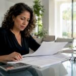 Woman reviewing retirement pension documents