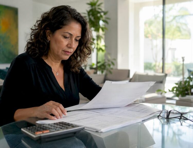 Woman reviewing retirement pension documents