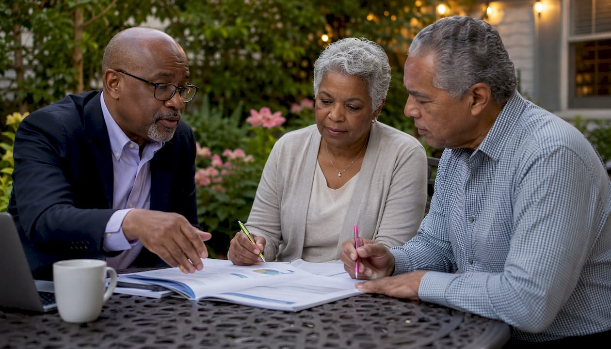 Financial advisor consulting retired couple