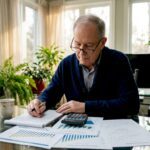 Senior man reviewing retirement income documents
