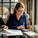Investor reviewing dividend stock reports at home desk