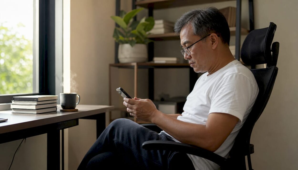 Man beginner investor reviewing stock market app