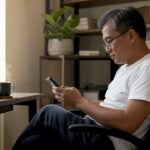 Man beginner investor reviewing stock market app