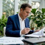 Hedge fund manager reviewing portfolio