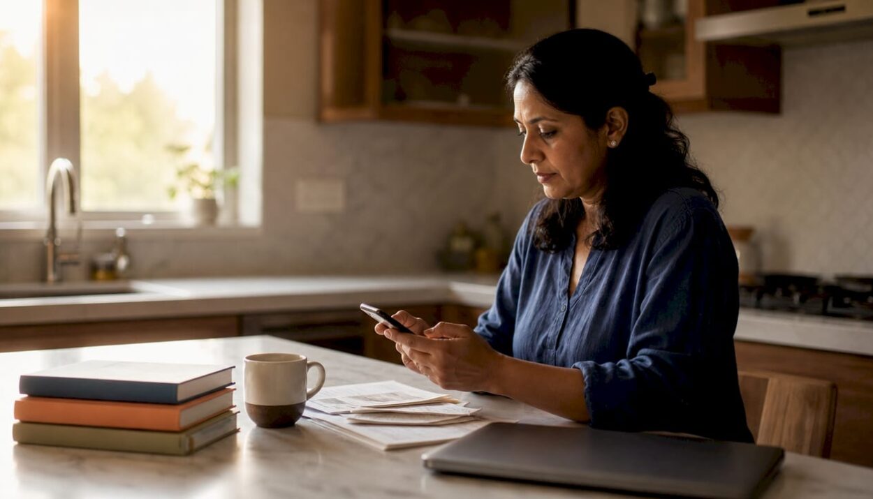 Woman setting up automatic financial transfers