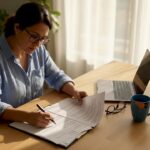 Woman reviewing estate planning documents at home