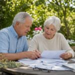 Retired couple reviewing finances at home
