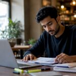 Young trader preparing trading workspace
