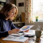 Woman reviewing diversified investment documents