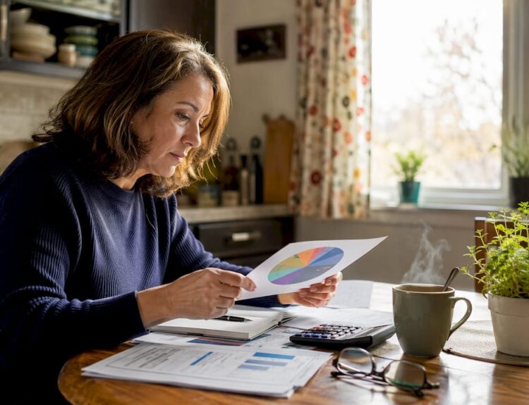 Woman reviewing diversified investment documents