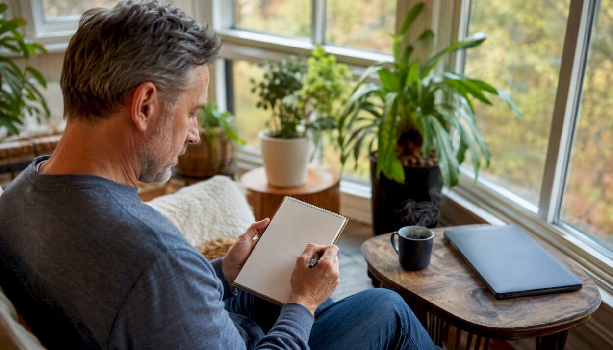 Person writing money worry list at table