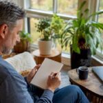 Person writing money worry list at table