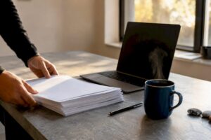 Freelancer preparing proposal documents