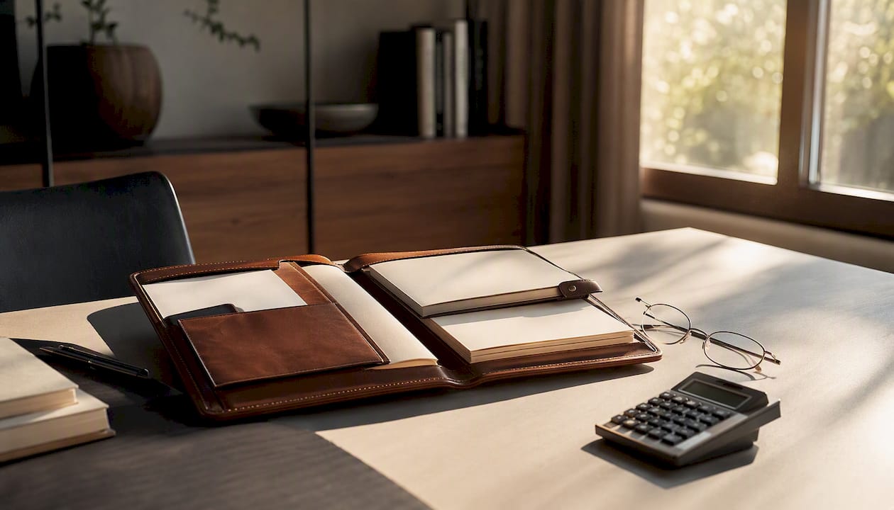 Life insurance documents and calculator on desk