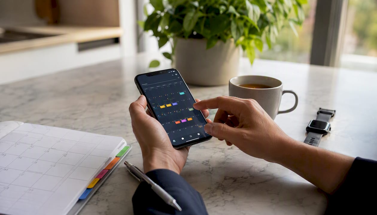 Hands managing income streams on smartphone