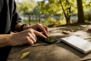 Hands setting automatic savings transfer on phone