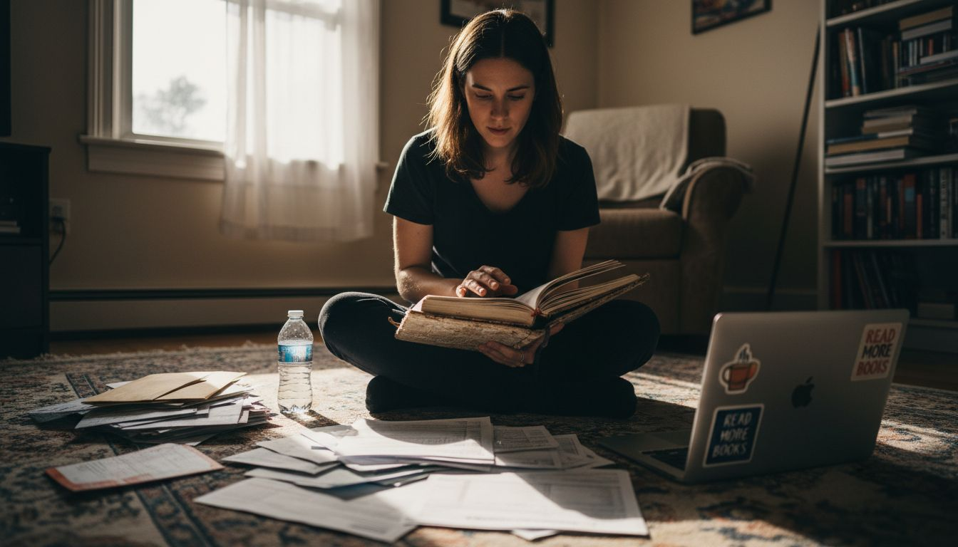 Woman sorting personal financial paperwork