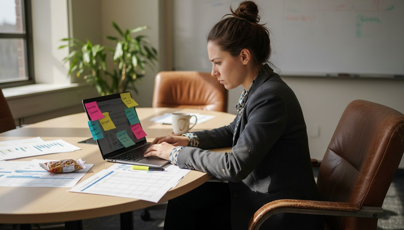 Analyst reviewing stock growth on laptop